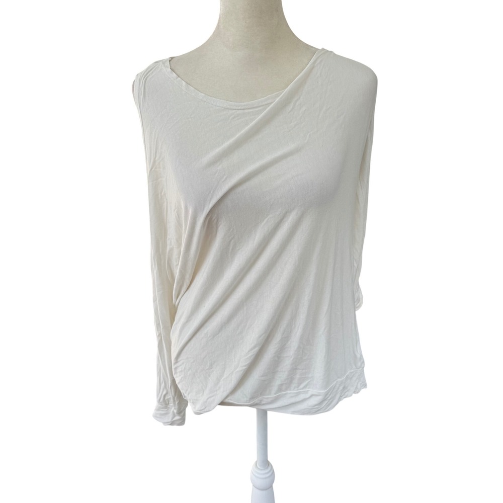 Six/Fifty Cream Asymmetric One Sleeve Draped Cowl‎ Back Top Size M
